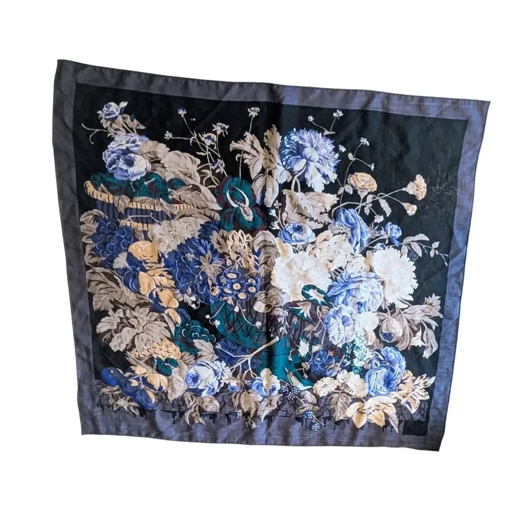 Vintage 1988 Ginnie Johansen Wool Floral Scarf 34 × 34 Square Wrap